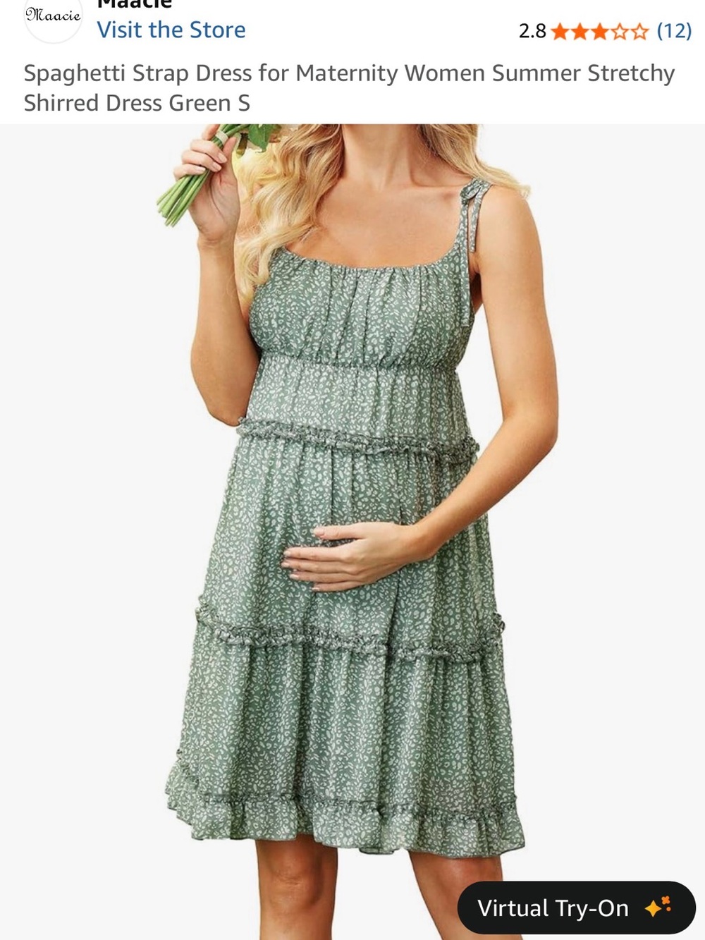 Maternity Spaghetti Strap Shirred Dress in Sage Green